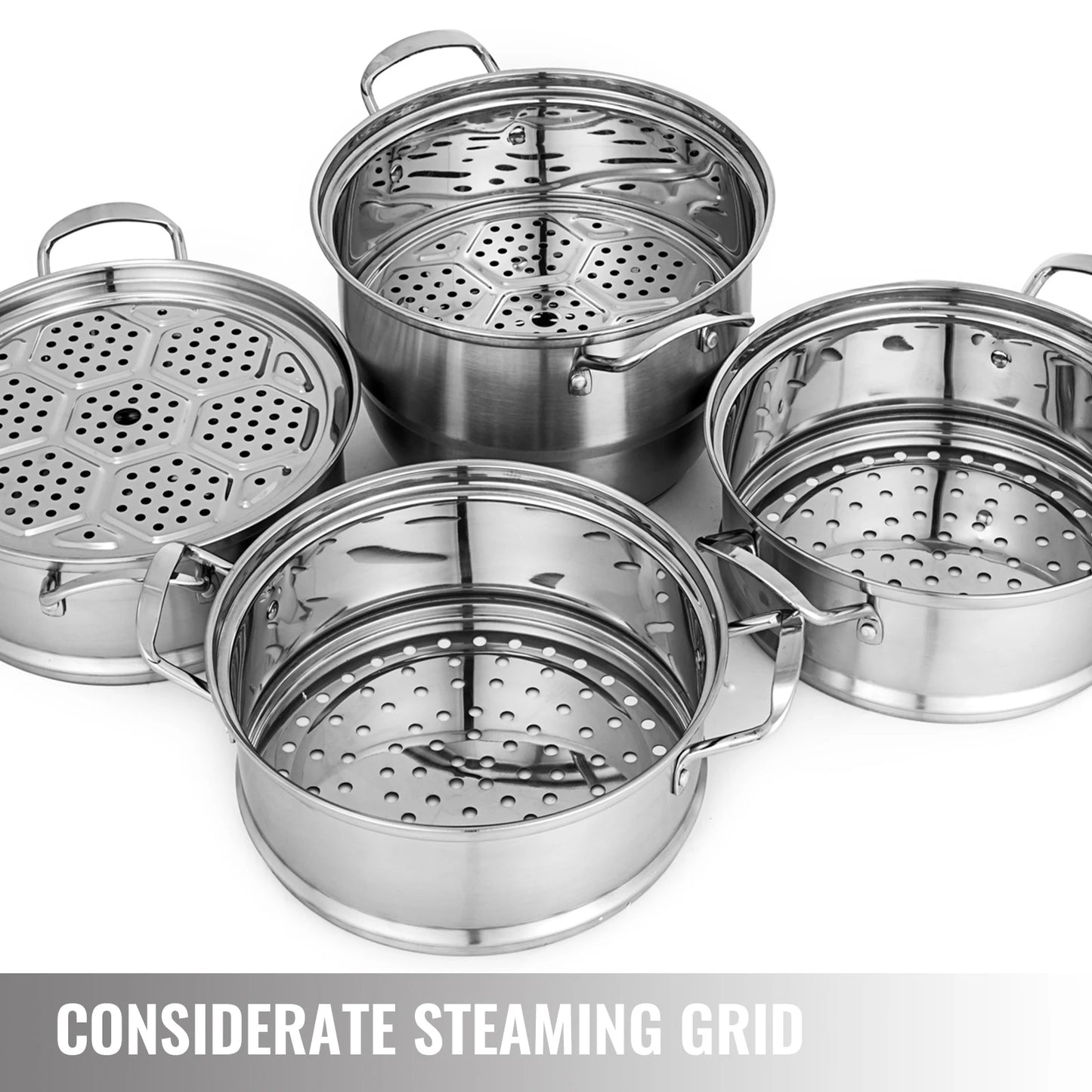 SucceBuy 5 Layer Food Steamer 28-30cm Stainless Steel Stock Pot for Home Steaming Dumplings Vegetables Rice Cooking Steamed Dish
