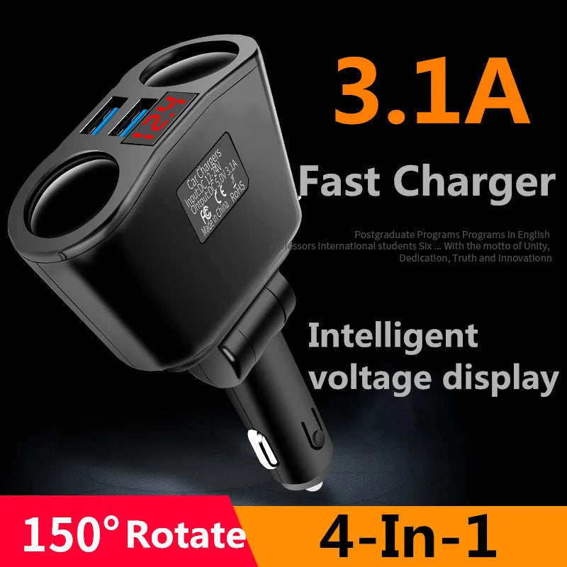 3.1A Dual USB Car Charger 2 Port LCD Display 12-24V Cigarette Socket Lighter Fast Car Charger Power Adapter Car Styling