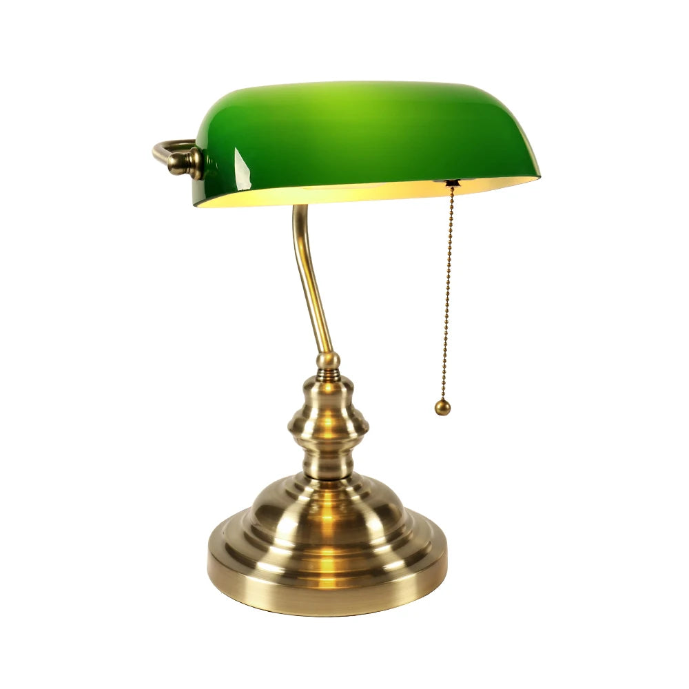 Vintage glass banker‘s lamp zipper switch desk lamp bedroom home stuy restaurant library office light night lamp