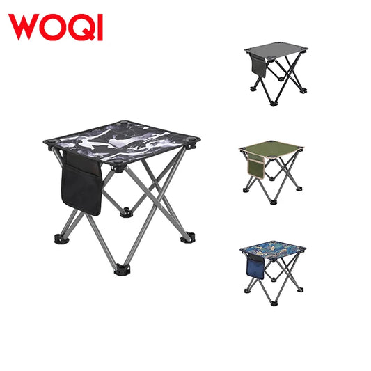 WOQI Factory Wholesale Customized Camping Benches with Side Bags Outdoor Fishing Hiking Travel Folding Benches