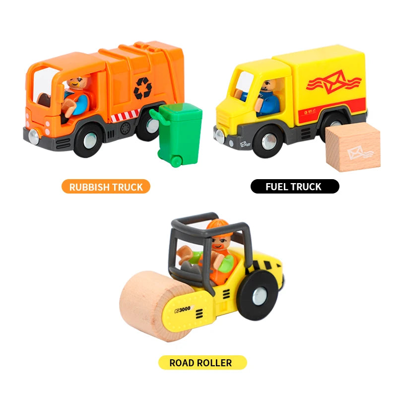 Variety of Optional Rail Car Utility Vehicles Aircraft Compatible with All brands Wooden Tracks Trains Children Car Toy Gifts
