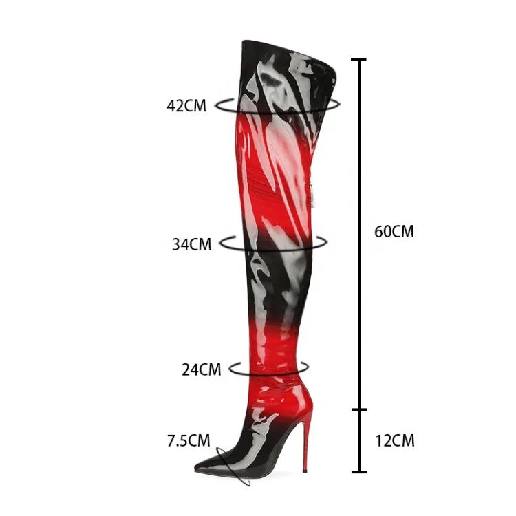 2024 Winter Women Uggh Boots Over Knee Zippered Boots for Women Thigh High Heel Boots Gradient Super Fiber Paint Leather PU ZIP