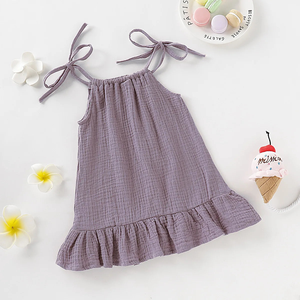 Summer Infant Baby Girl Dress Toddler Dress Muslin Cotton Sleeveless Ruffles Slip Dresses