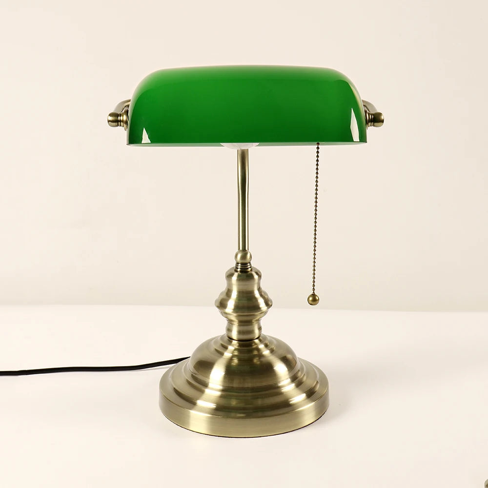 Vintage glass banker‘s lamp zipper switch desk lamp bedroom home stuy restaurant library office light night lamp