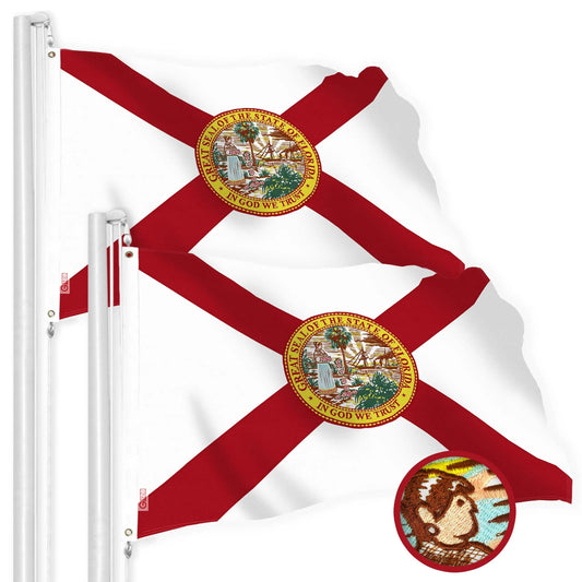UD2 for G128 2-Pack Florida FL for State Flag 4x6 Ft StormFlyer Series Embroidered 220GSM Spun Polyester Cloth and Silk Banners