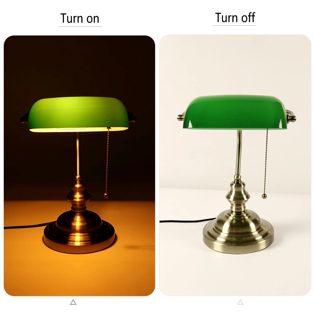 Vintage glass banker‘s lamp zipper switch desk lamp bedroom home stuy restaurant library office light night lamp