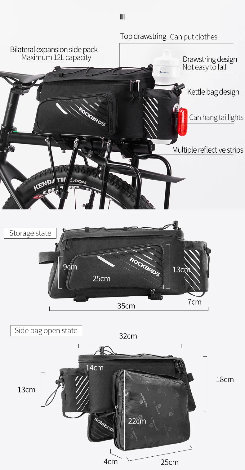 ROCKBROS Bicycle Seat Bags Cycling Rear Backpack Trunk MTB Cycle Travel Bag Large Capacity Outsdoor Sport Bike Pannier Package