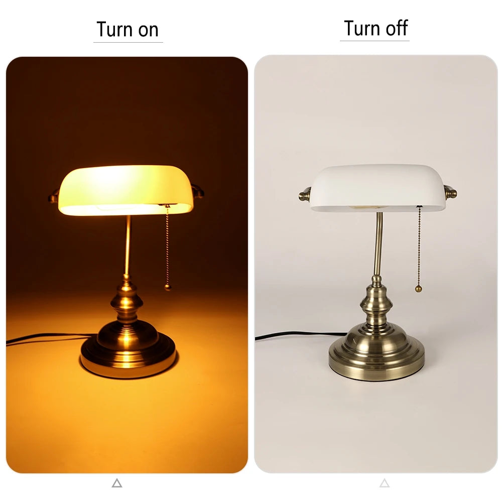 Vintage glass banker‘s lamp zipper switch desk lamp bedroom home stuy restaurant library office light night lamp