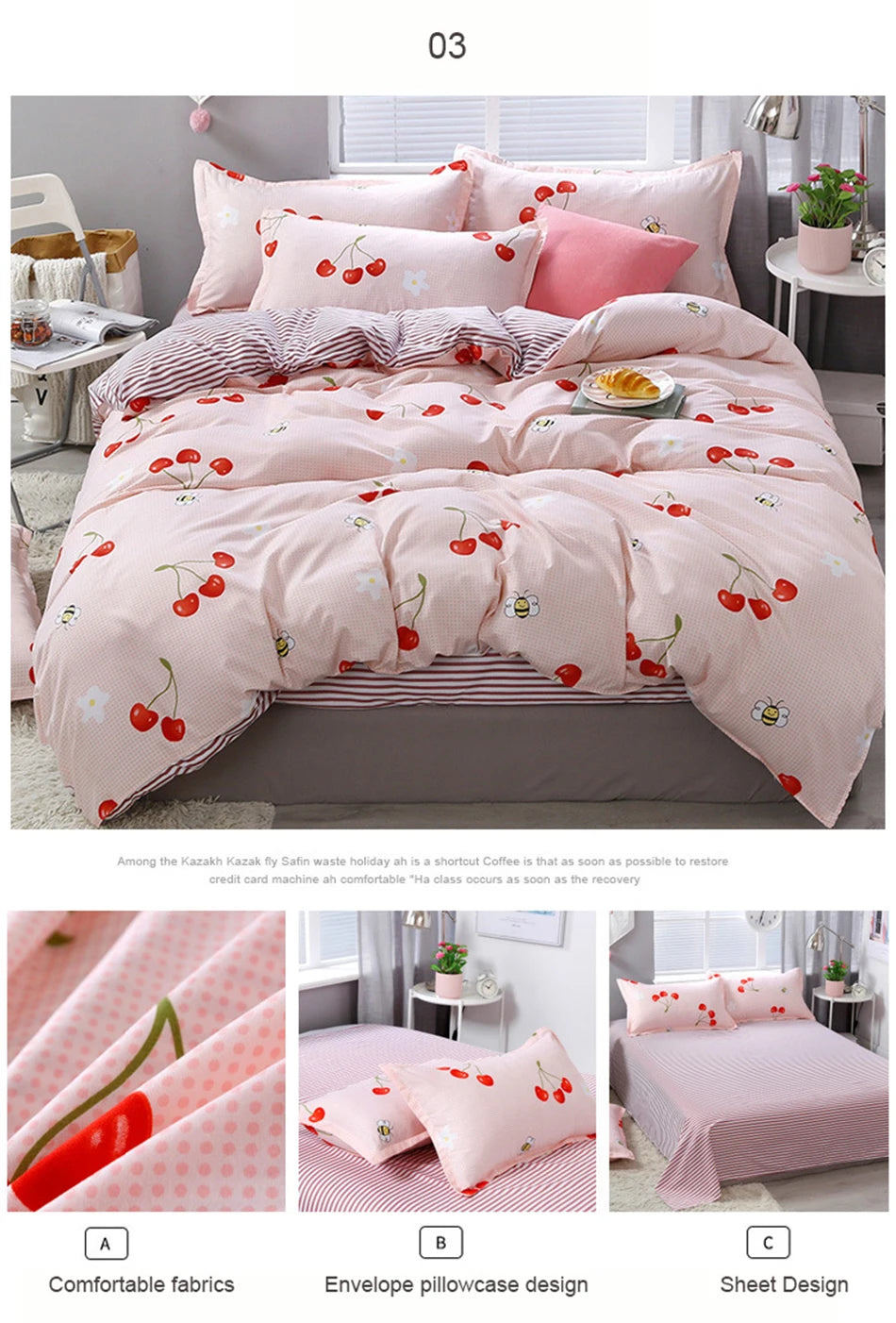 3/4pcs Bedding Set Pink Strawberry Fashion Bed Sheets Queen Size Luxury Bedding Set bed Sheet Sets Duvet Cover Set King Size