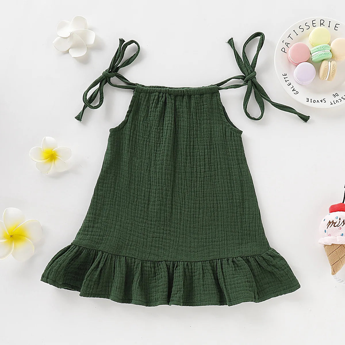Summer Infant Baby Girl Dress Toddler Dress Muslin Cotton Sleeveless Ruffles Slip Dresses