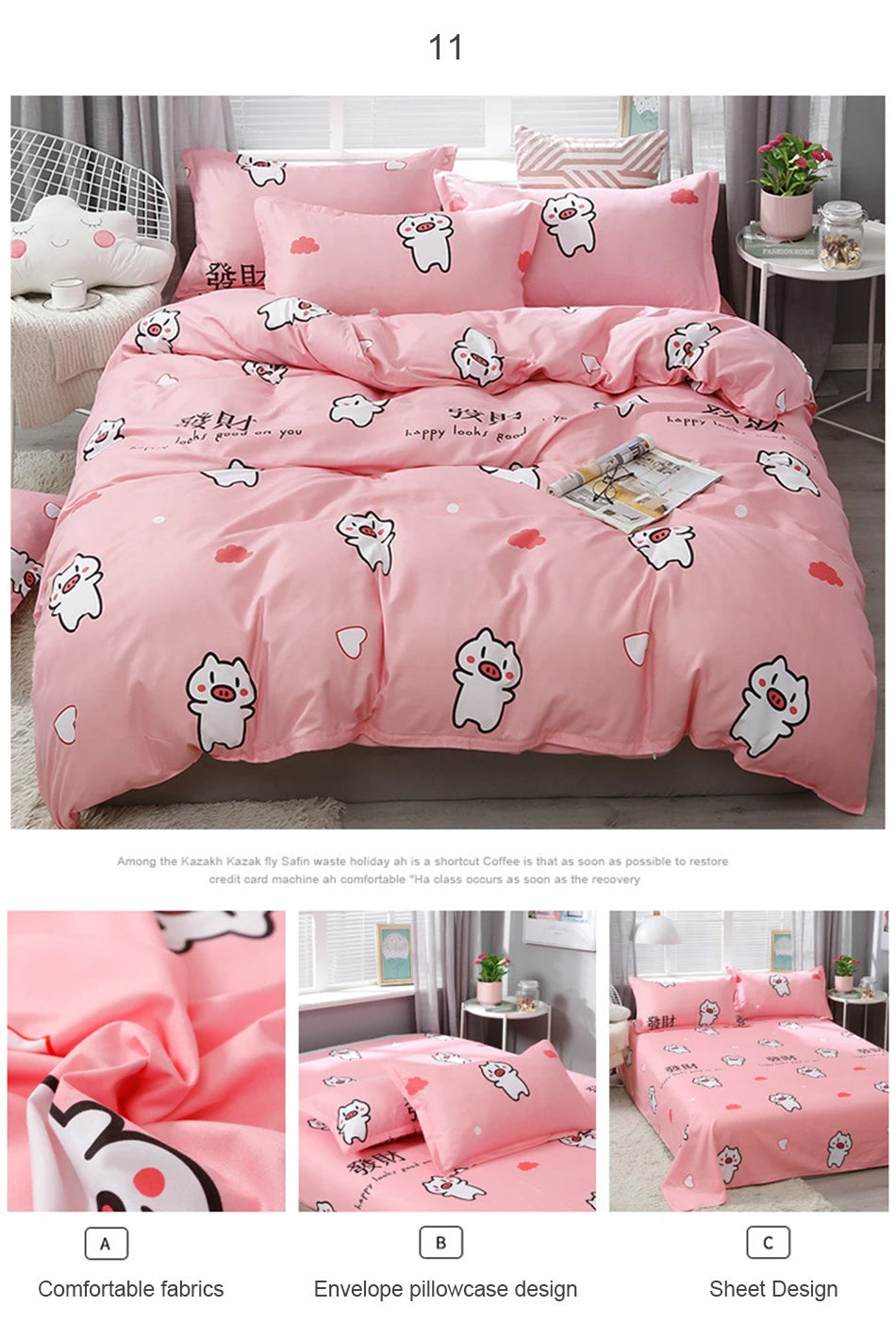 3/4pcs Bedding Set Pink Strawberry Fashion Bed Sheets Queen Size Luxury Bedding Set bed Sheet Sets Duvet Cover Set King Size