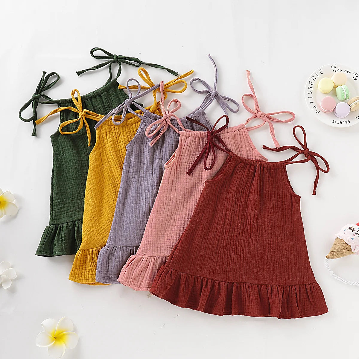Summer Infant Baby Girl Dress Toddler Dress Muslin Cotton Sleeveless Ruffles Slip Dresses