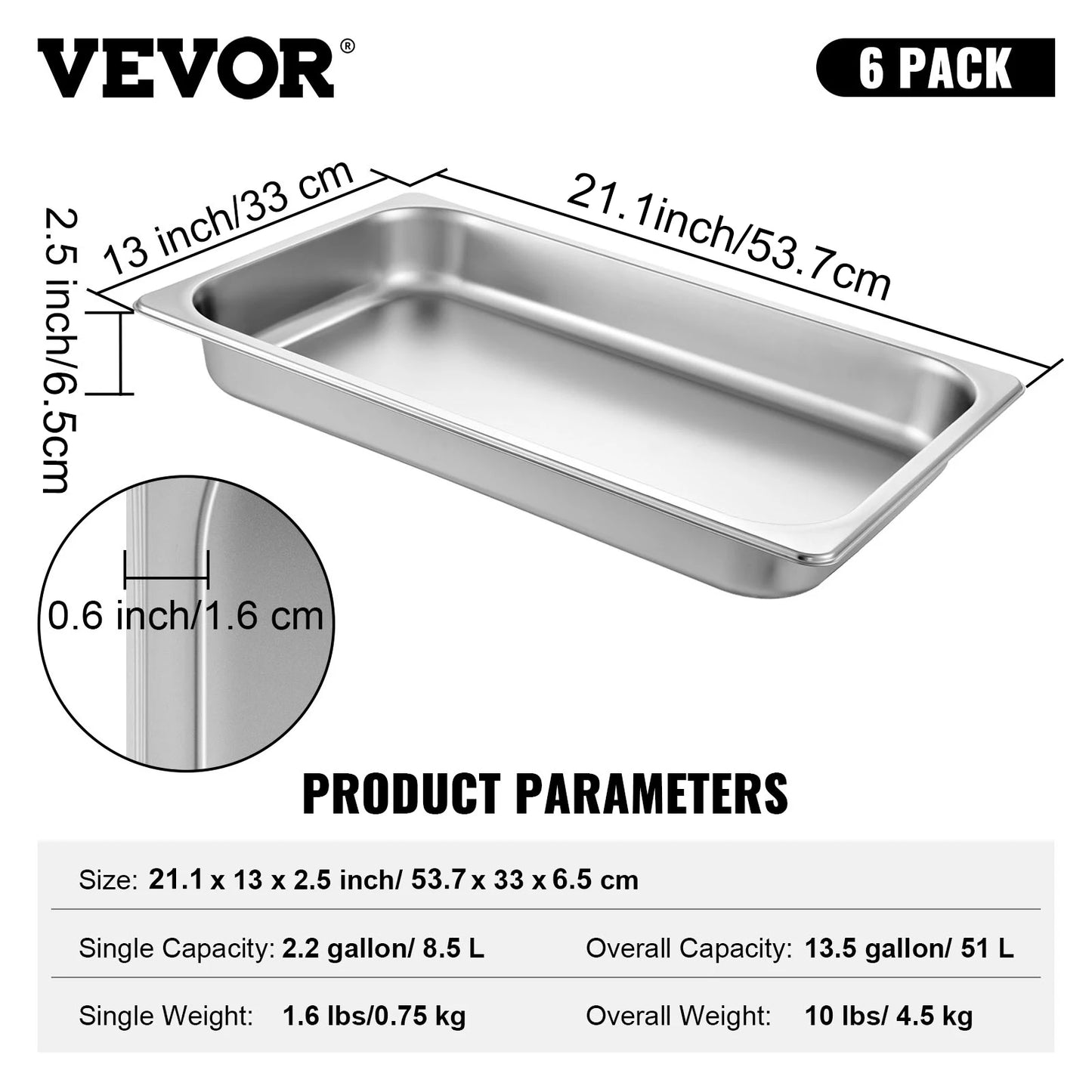 SucceBuyBuffet Chafing Dishes 8.5L-20L Gastronorm Pans Steam Table Pans Tray Stainless Steel Food Container for Party BBQ Baking