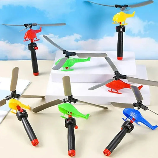 1/3/6 PCS Fun Outdoor Sports Flying Toys Handle Pull Wire Planes Toys Flying Toy Helicopter for Kids Rotating Helicopter Gift