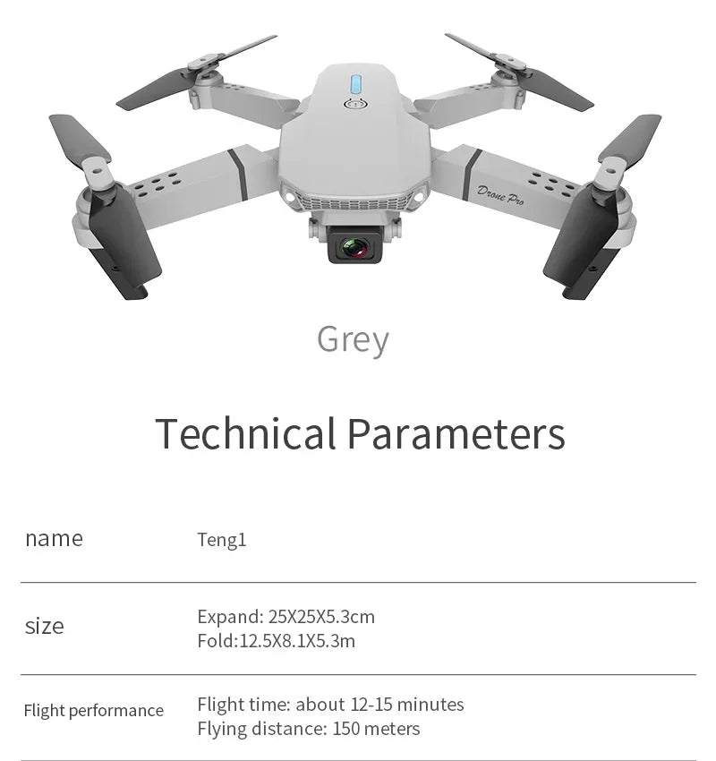 2024 E88 Pro WIFI FPV Drone, Wide Angle 4K/1080P HD Camera, Height Hold, Foldable RC Quadcopter Helicopter Toy Gift