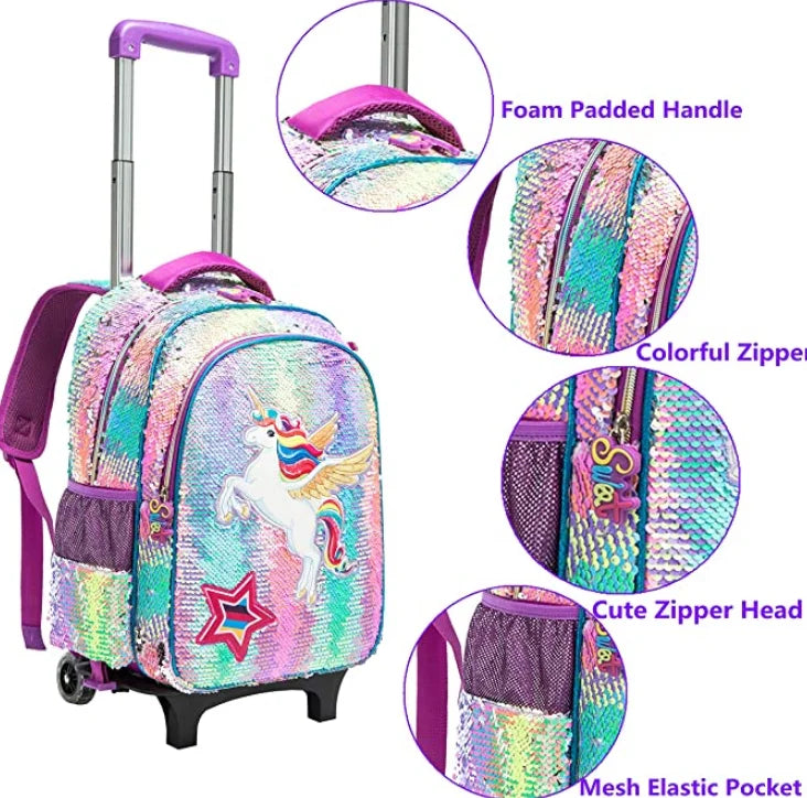 School Wheeled backpack Bag School bag with wheels Trolley Satchel bag Kids School Rolling backpack for girls School Trolley Bag
