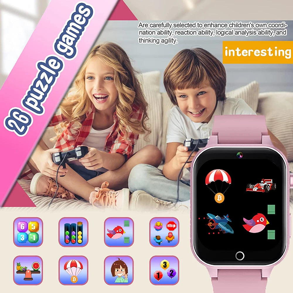 2024 Smart Watch Kids HD Touch Screen 26 Games Smartwatch Video Camera Music Audiostory Learn Card Educational Watch Boy Girl