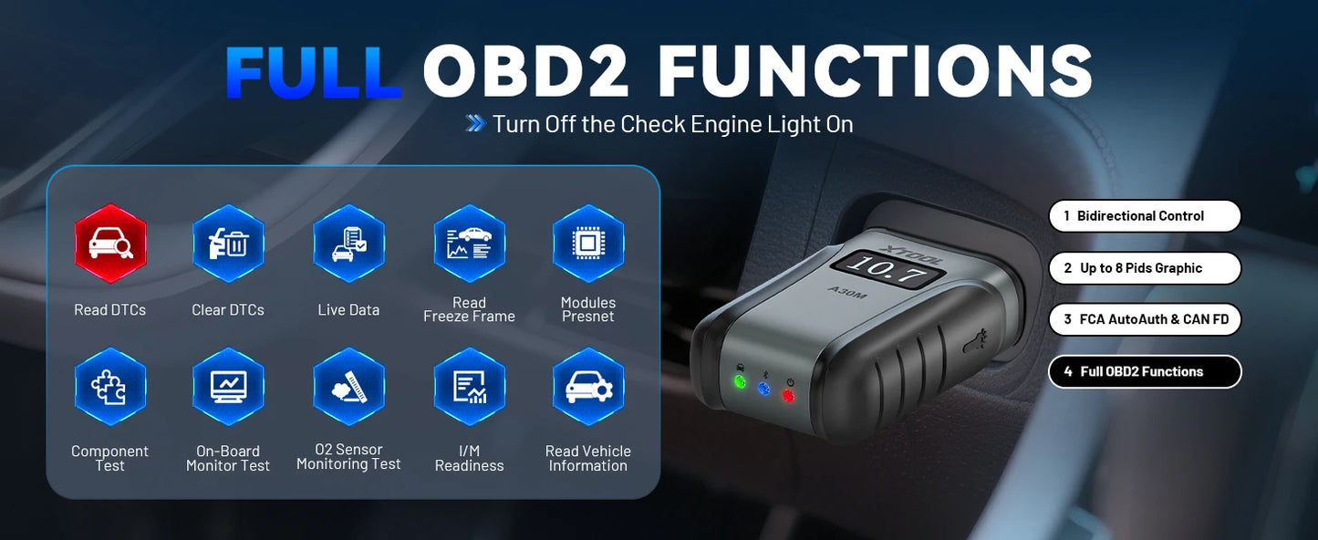 XTOOL Anyscan A30M Bluetooth OBD2 Scanner Car Diagnostic Tools 26+ Reset Service Code Reader FCA AUTOAUTH Lifetime Free Update