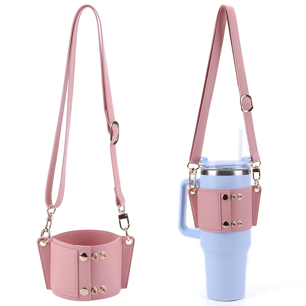 PU Leather Water Bottle Sling Bag with Adjustable Strap Portable Cup Cover For STANLEY 30oz & 40oz Tumbler for Outdoor Travel