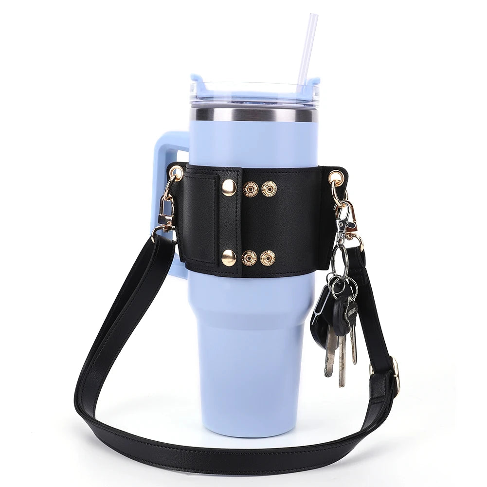 PU Leather Water Bottle Sling Bag with Adjustable Strap Portable Cup Cover For STANLEY 30oz & 40oz Tumbler for Outdoor Travel