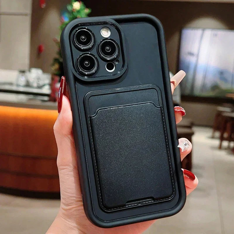 With Card Holder Silicone Soft Phone Case For iPhone 15 14 13 12 11 Pro Max XS XR 7 8 Plus SE 2020 2022 Shockproof Candy Cover