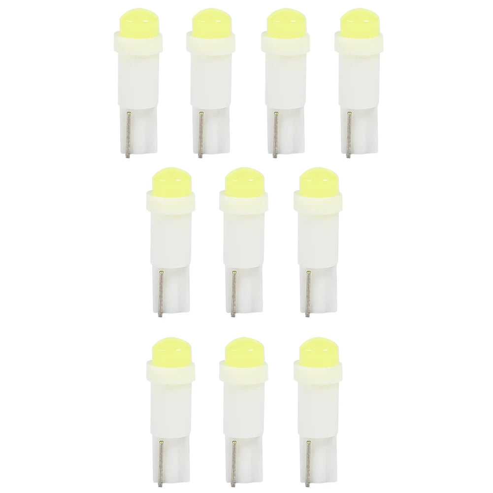 10pcs T5 3D COB LED Car Instrument Cluster Lamp Indicator Reading Light Bulbs Color Temperature 6,000K Brightness 120LM