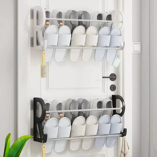 Wall Mounted Shoe Rack Simple Bathroom Slipper Rack Multi-functional Nail Free Kitchen Rack Hole Free Door Back Shoe Rack