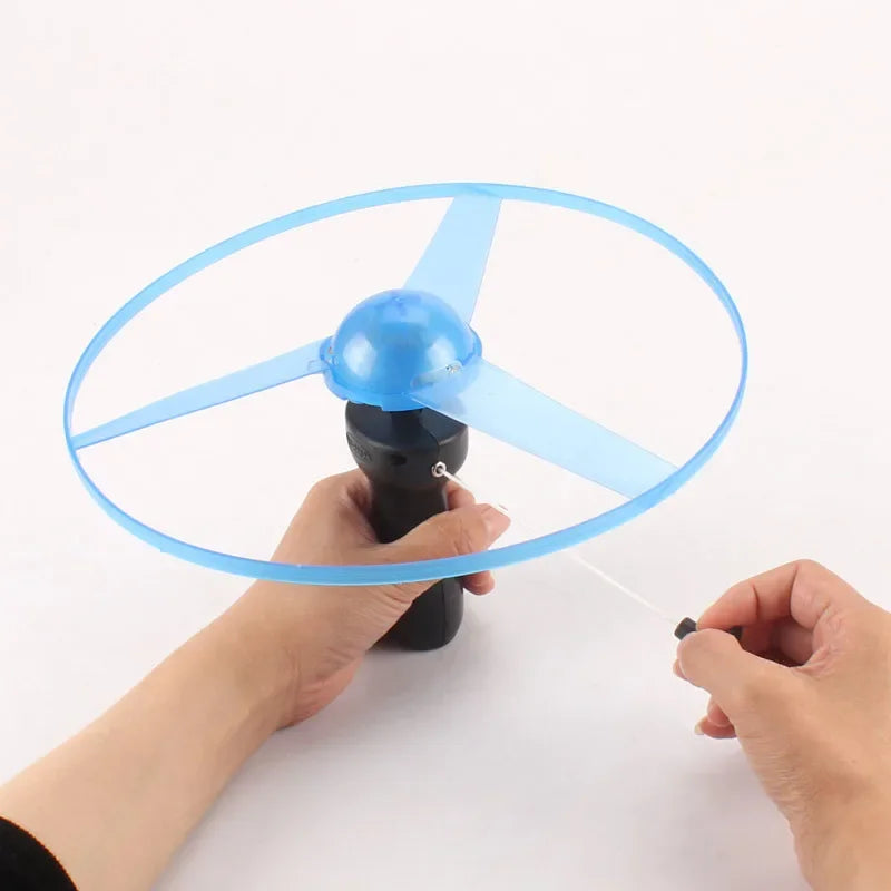 1pc Pull Wire Glow UFO Funny Spinning Flyer Luminous LED Light Handle Top Classic Toys for Kids Outdoor Sport Parent-child Game