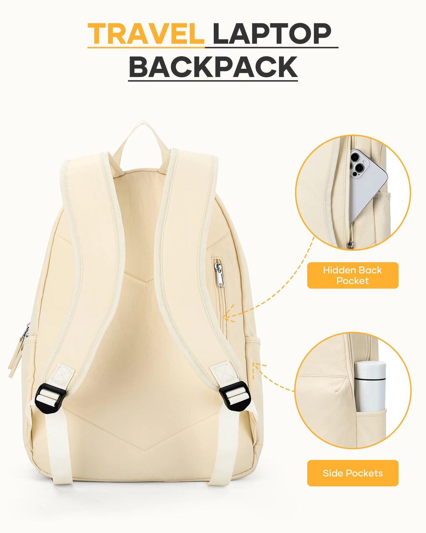 Schoolbag, female college student commuter backpack, computer backpack, college style, super cute, good-looking，beige