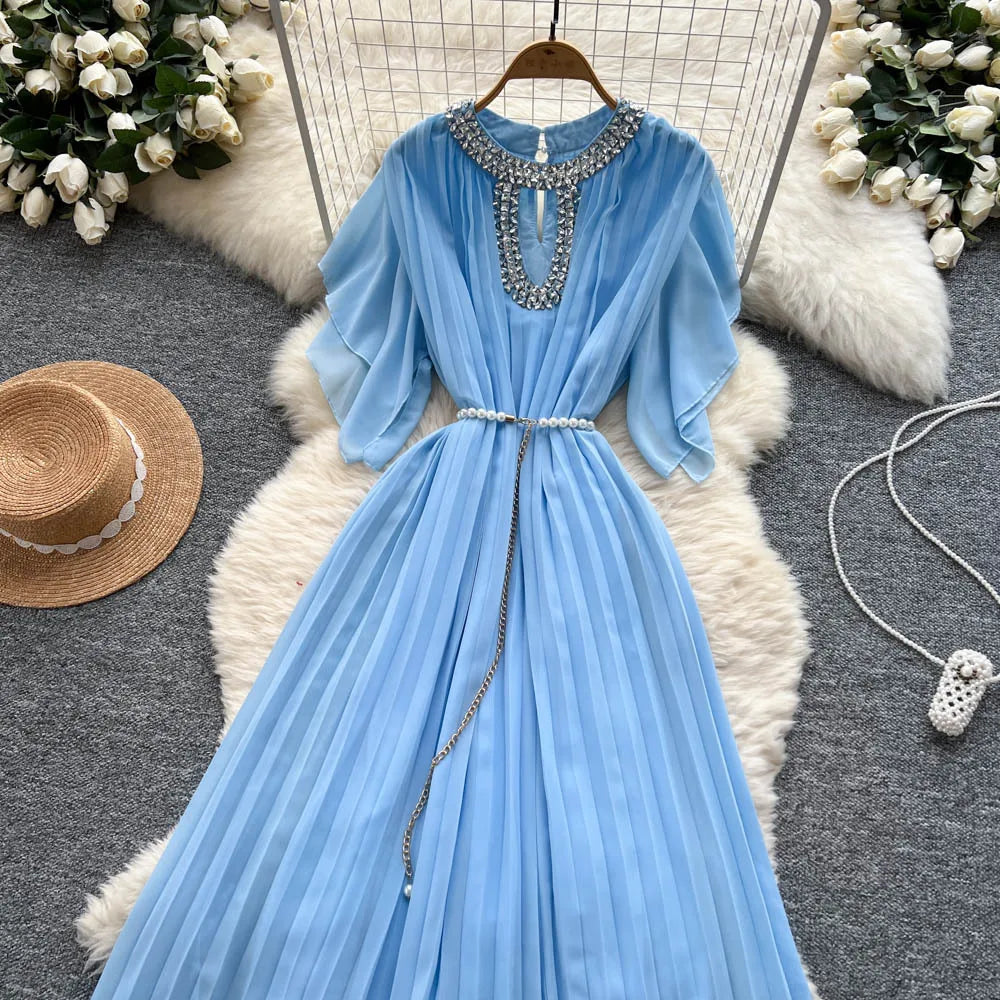 Women Dress Long Dresses Gown Party Night A Line Vestidos Round Neck Ruffles Sleeve Elegant Splice Y2k Streetwear Slim Fit