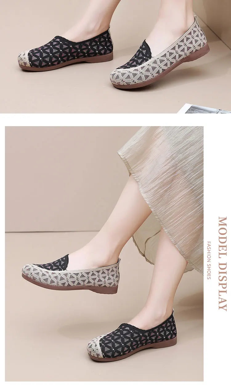 Ladies' 2025 mesh lightweight casual shoes for summer breathable and comfortable anti-slip round toe flat shoes - Belvar