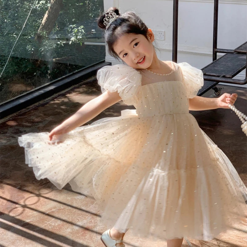 Summer Kids Girls' Dress  Baby Temperament Princess Dress Cute Sweet Children's Dress Westernized Dreamy Yarn Dress