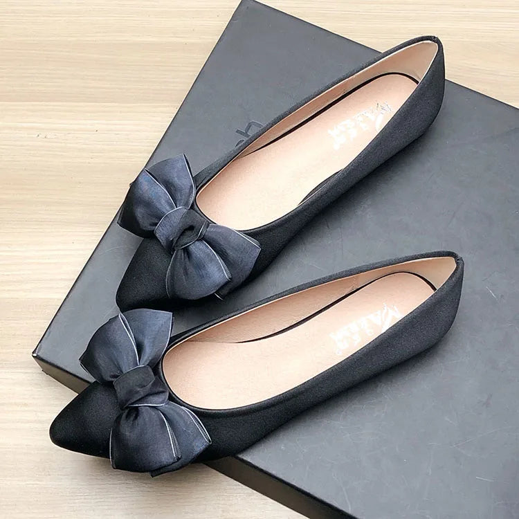 Shoes for Women Flat Heels Pointed Flat Shoes Black Flats for Women Dressy Comfort Silk Bow Size 33-43 Nice Quality Basic Shoes