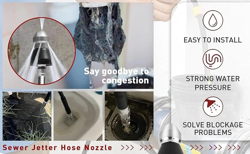 Sewer Cleaning Tool Pipe Unclogger Nozzle 1/4 Quick Connector Pressure Washer Sewer Jetter Nozzle for Drain Jetting Hose 5000PSI