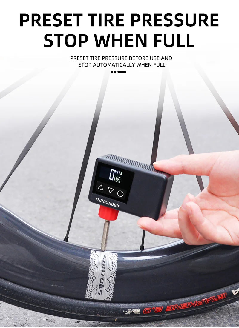 ThinkRider 120 PSI Portable Pocket Bike Electric Air Pump MINI Tire Inflator For Bicycle Digital Gauge Display