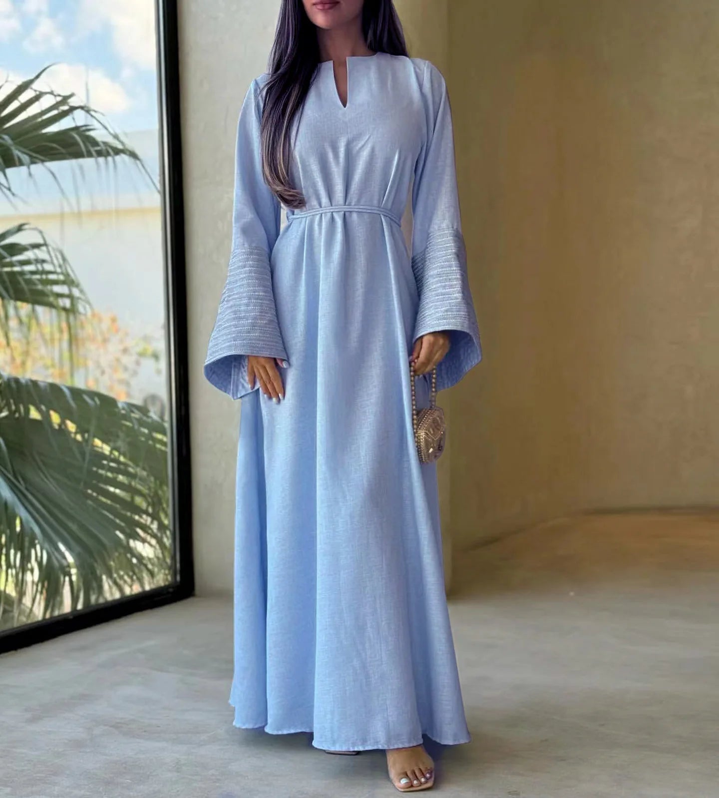 Saudi Arabic Embroidery Muslim Dress for Women Eid Party Gown Dubai Abaya Turkey Kaftan Islam Jalabiya Djellaba Caftan Marocain
