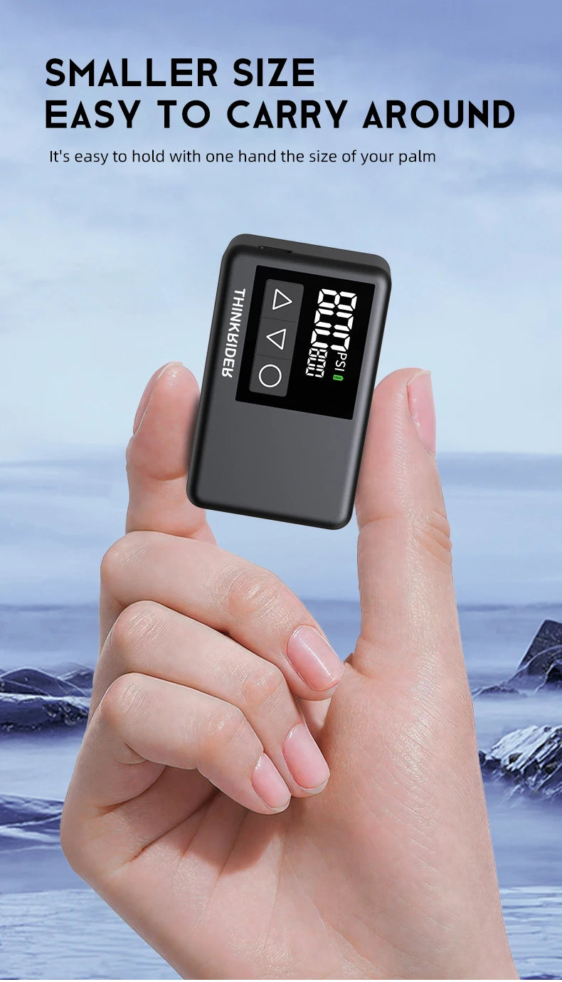 ThinkRider 120 PSI Portable Pocket Bike Electric Air Pump MINI Tire Inflator For Bicycle Digital Gauge Display