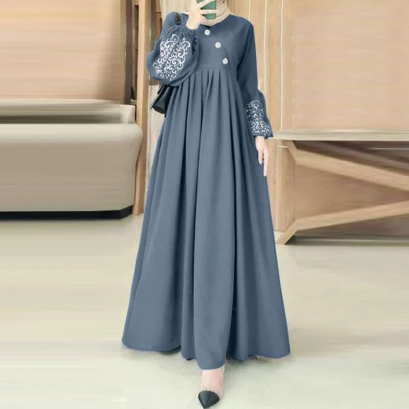 ZANZEA Fashion Turkey Muslim Dress Vintage Eid Mubarek Vestidos Woman Long Sleeve Neck Dresses Elegant Party Sundress Oversized