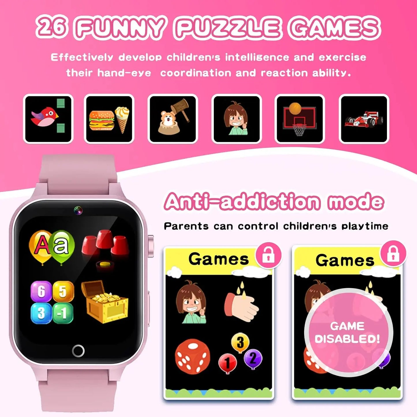 2024 Smart Watch Kids HD Touch Screen 26 Games Smartwatch Video Camera Music Audiostory Learn Card Educational Watch Boy Girl