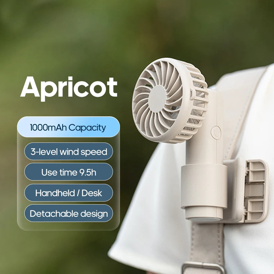 Portable Multifunctional Mini Clip Fan USB Rechargeable 1000mAh 3 Wind Speeds Adjustable Silent Handheld Fan for Travel Umbrella