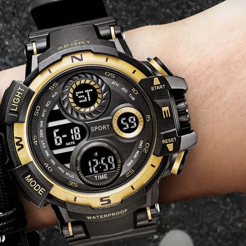 YIKAZE Men's Digital Electronic Watch Sports Glow 55mm Large Dial Student Outdoor Adventure Trend Multifunctional Watches Clock