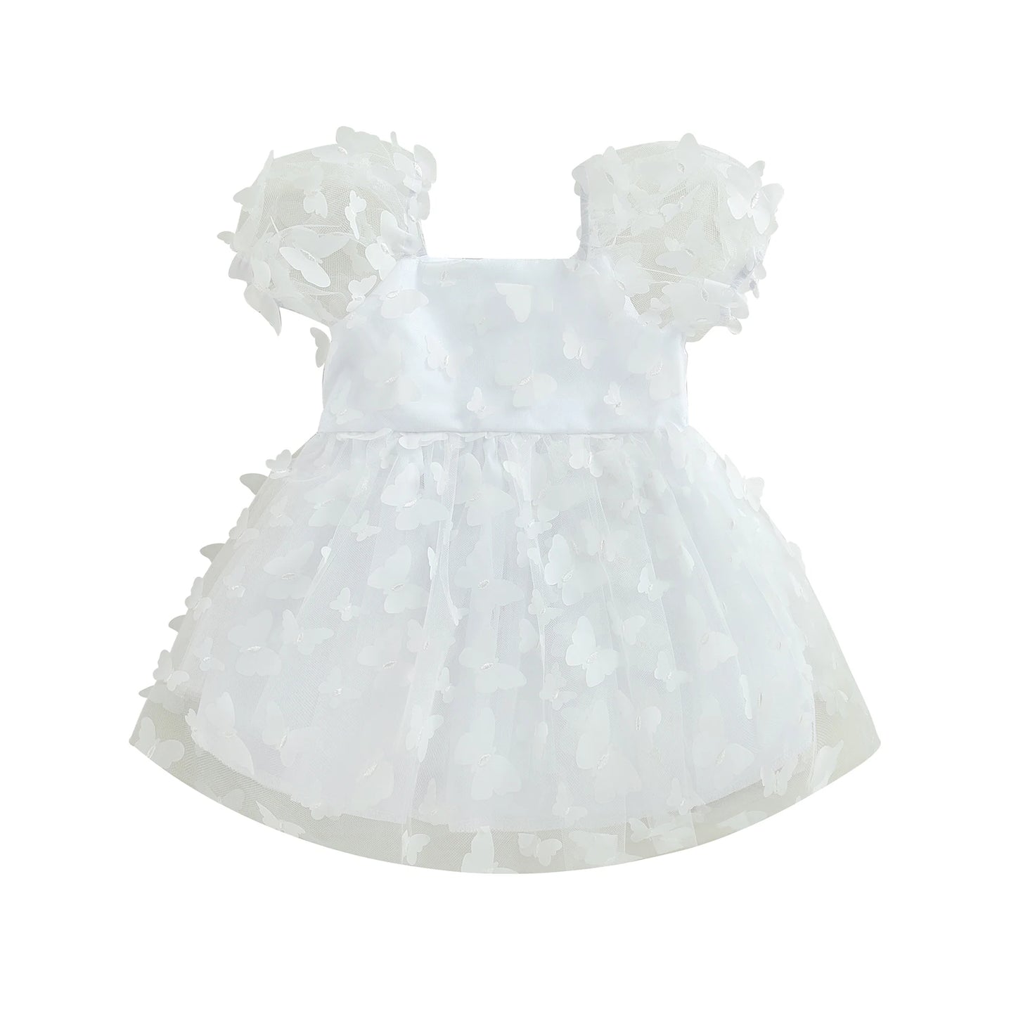 Pudcoco Kids Baby Girl Princess Dress, Puff Sleeve Tulle Dress Flower/Butterfly A-line Dress for Party Stage Show 1-6T
