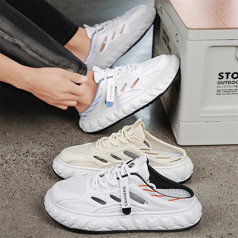 Men's toe-covered half-slip shoes: comfortable, breathable, color-block, stylish, flat-heeled, versatile casual shoes - Belvar