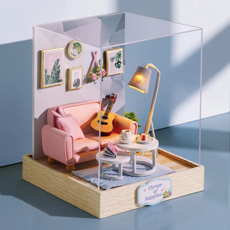 Wooden Miniature Doll House DIY Small House Kit Making Room Toys 3D Puzzle Assembly Building Model Toys for Birthday Gifts