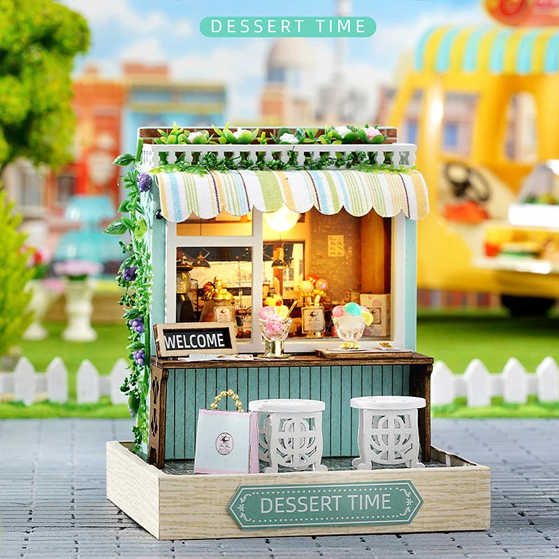 Wooden Miniature Doll House DIY Handmade Assembly Model Building Kit With Dust Cover 3D Puzzle Toys Birthday Gifts Dollhouse