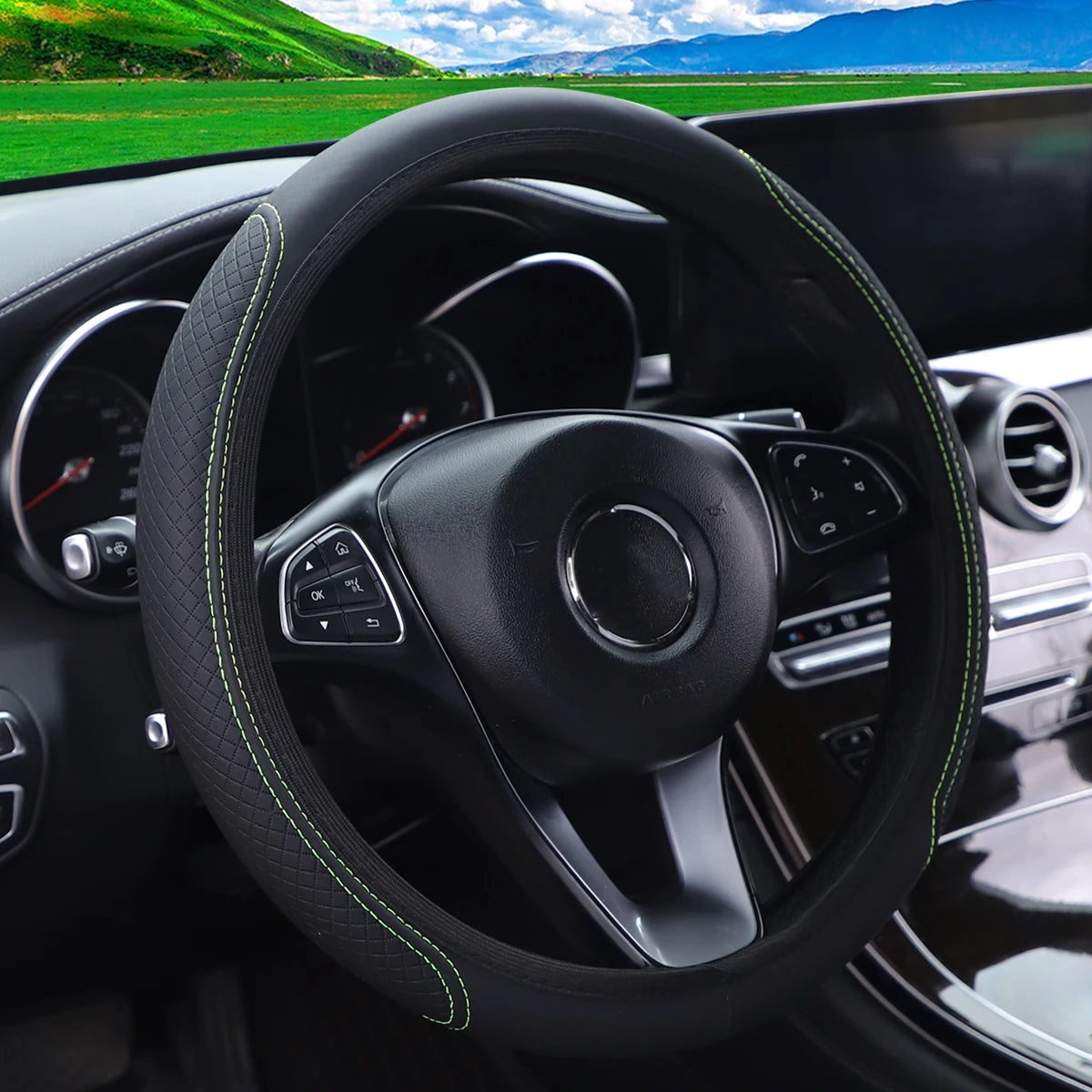 PU Leather Embossed Three-dimensional Car without Inner Ring Steering Wheel Cover for 14.5-15 Inches of Automotive Supplies