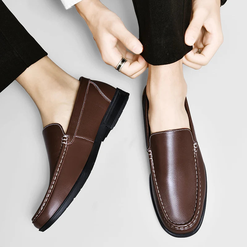 Men's comfortable walking shoes made of genuine leather, one foot loafers, new trendy designer, Mo hot selling driving shoes - Belvar