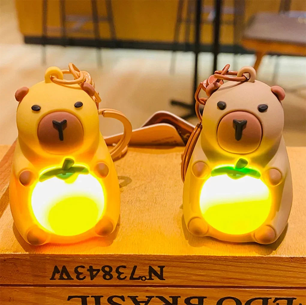 Simulation Capibara Anime Lighting In The Dark Toy Kawaii Cute Mini Doll Warm Light Keyring Creative Luminous Capybara Keychain