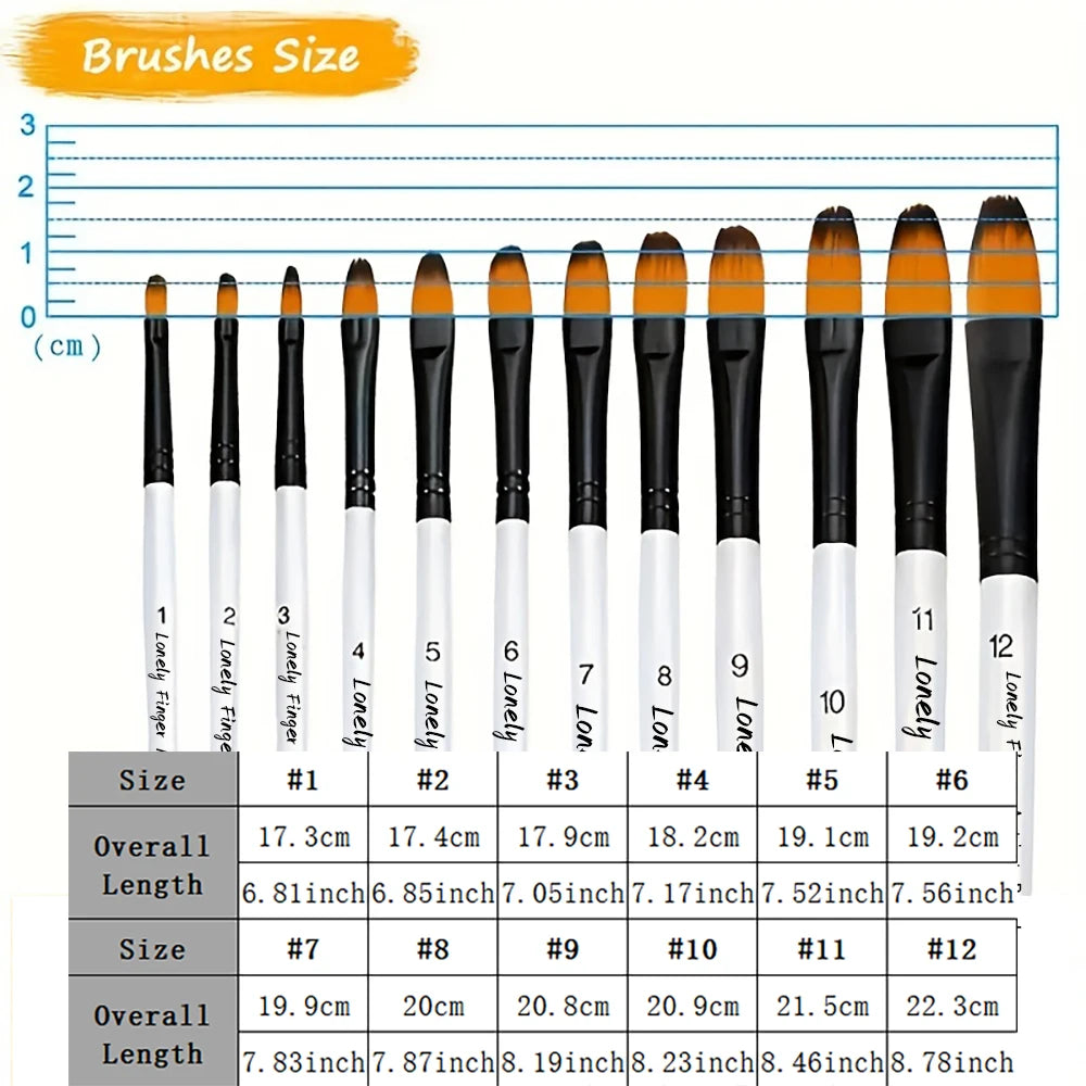 12 Pcs/set Nylon Hair Wooden Handle Watercolor Paint Brush Pen Set Learning DIY Oil Acrylic Painting Art Paint Brushes Supplies