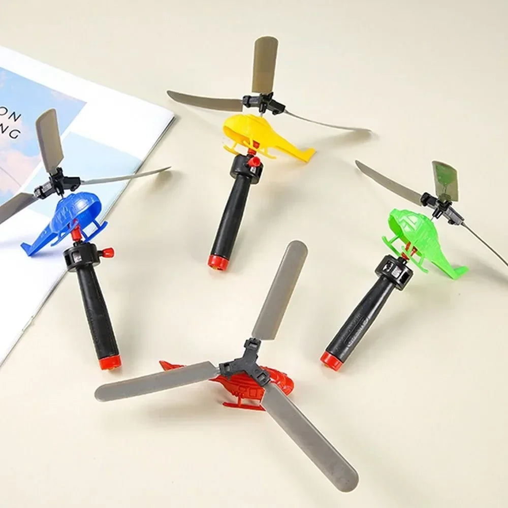 1/3/6 PCS Fun Outdoor Sports Flying Toys Handle Pull Wire Planes Toys Flying Toy Helicopter for Kids Rotating Helicopter Gift